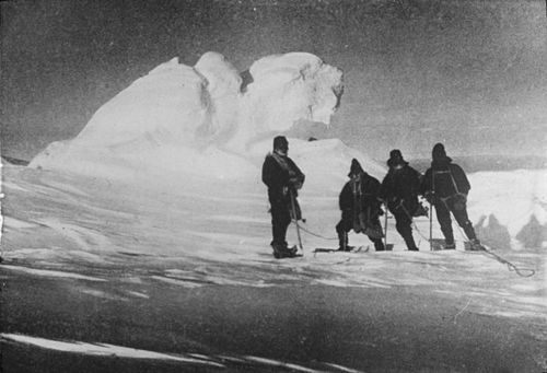 Shackleton and his crew during the Nimrod Expedition (1907–09) to Antarctica. 