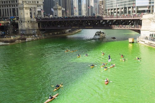 Every year the Chicago River is dyed green for St. Patrick's day. 