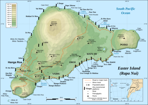 A topographic map of Easter Island.
