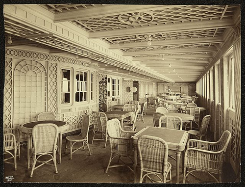 The Cafe Parisien on B-Deck was popular among young, fashionable first-class passengers like Madeleine Astor and Edith Rosenbaum.
